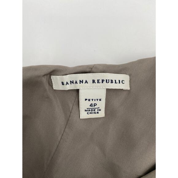 Banana Republic One Shoulder Tan Ruffle Dress 100% Silk Size 4P 4 Petite - Picture 4 of 11